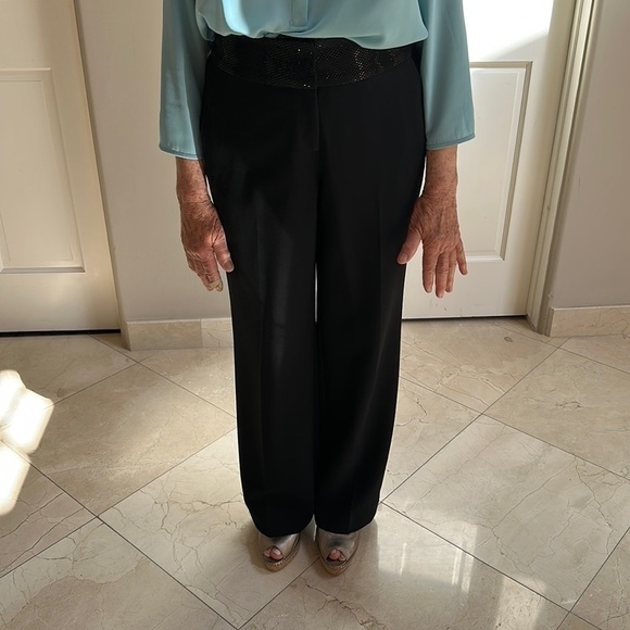St. John Pants - St. John black slacks. Size 8. Shiny waistband. Crepe.​​​​​​​​​​​​​​​​​​​​​​